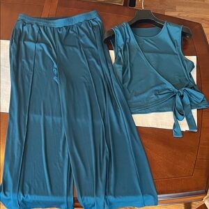 Elegant Teal Women's wide leg pant set
